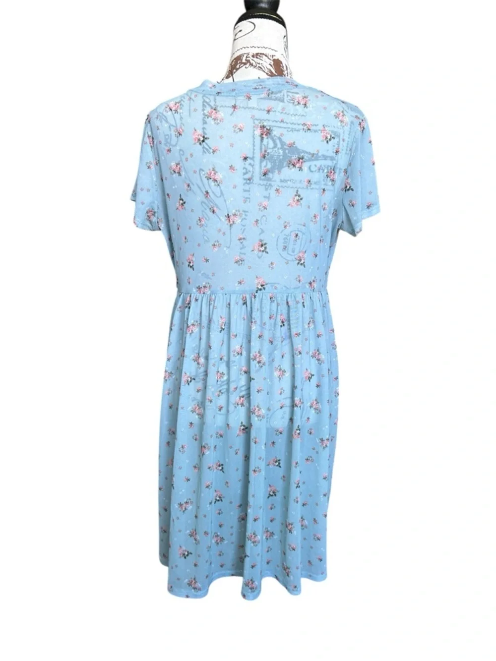 Ultra Flirt light blue floral sheer babydoll dress size medium - Picture 3 of 7